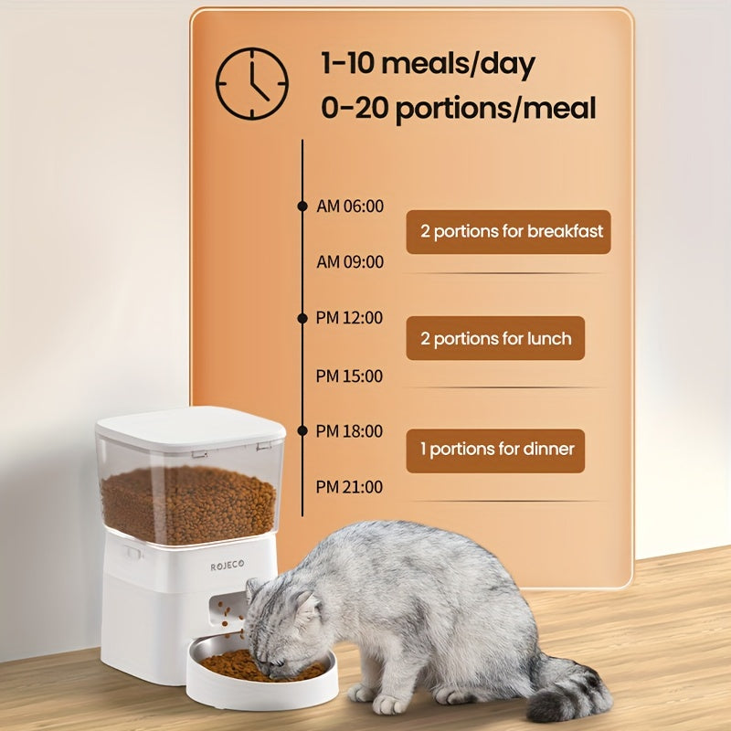 ROJECO Automatic Cat Feeder, 2L/68oz WiFi Automatic Cat Food Dispenser With App Control, Timed Cat Feeder With Stainless Steel Bowl & Dual Power Supply, 1-6 Meals, No Adapter Included