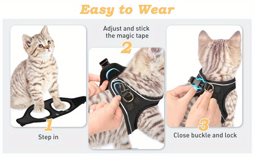 Escape-Proof Cat Harness & Leash Set: Reflective Soft Mesh Vest For Safe Outdoor Walks With Your Kitten