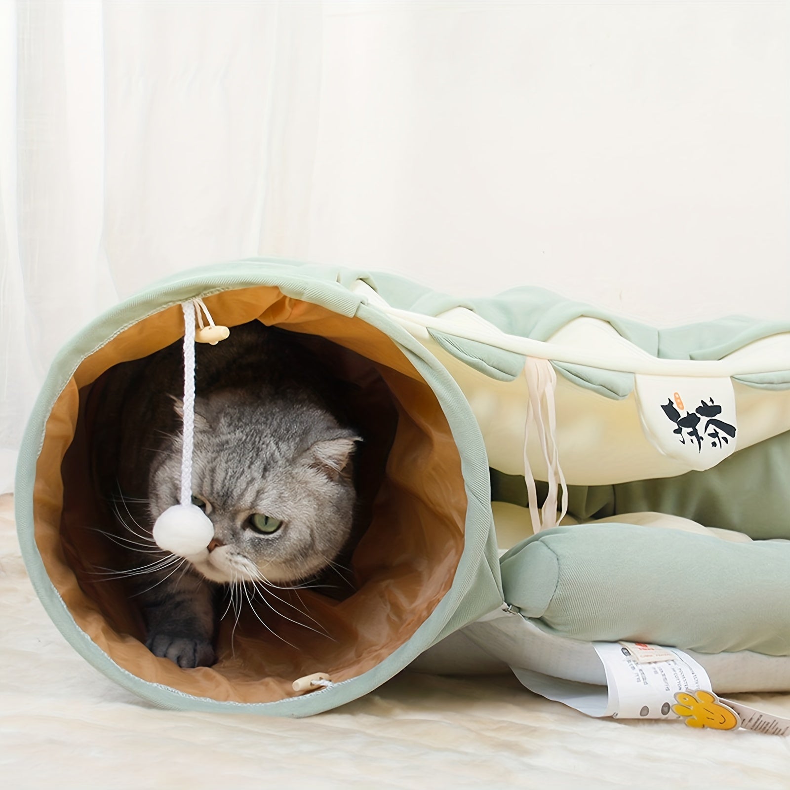 Feline Fun Tunnel - Cat Houses & Condos with Durable, Lightweight, Collapsible Design - Easy to Clean, Store, and Washable Cat Bed for All Sizes, Plus Large Breeds