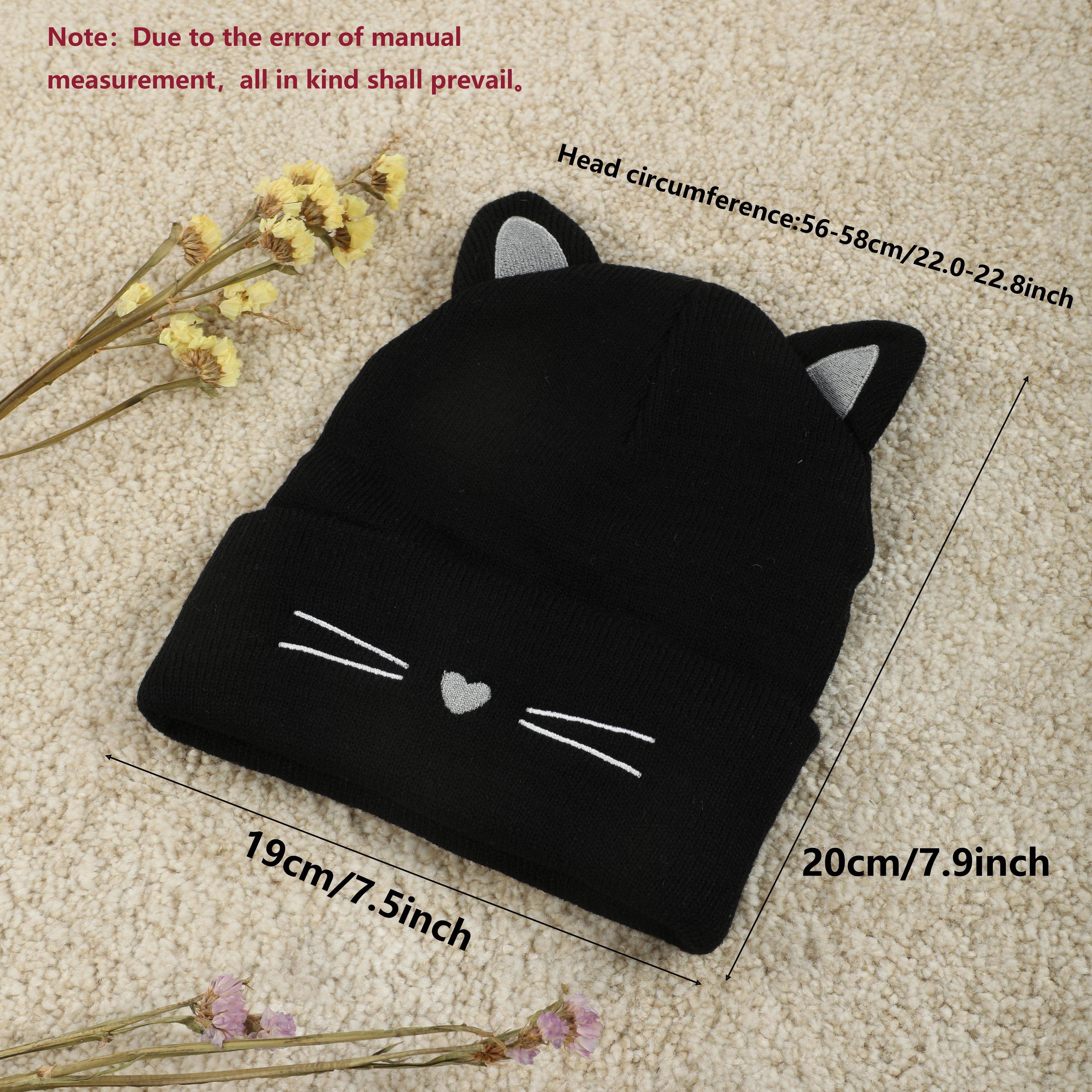 Cute Cat Beanie With Ears Trendy Solid Color Elastic Knit Hats Winter Warm Skull Cap Coldproof Beanies For Women