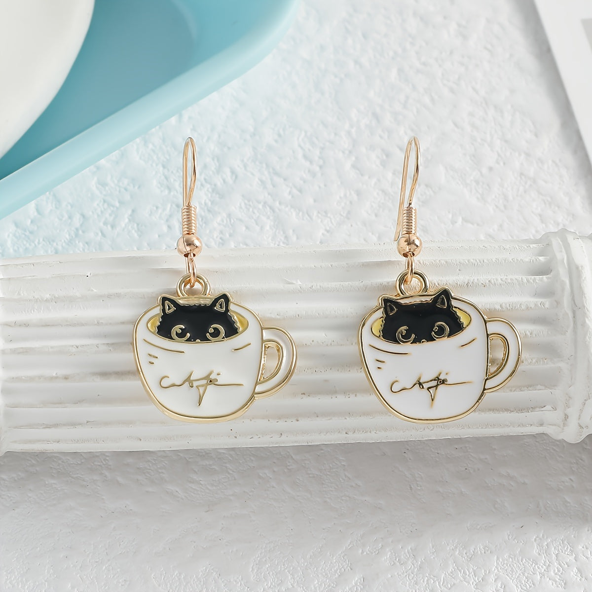 1 Pair Of Cute Drop Earrings Lovely Cup & Kitten Design Match Daily Outfits Party Accessories Casual Dating Decor For Female