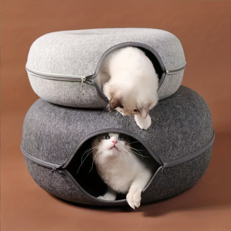 Cat Cave for Multiple Cats & Large Cats, Cat Caves for Indoor Cats, Cat Tunnel Bed, Scratch Detachable & Washable Large Donut Cat Bed