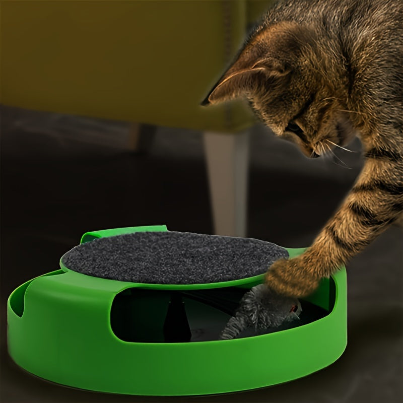 Interactive Cat Toy With Spinning Mouse And Scratching Pad, Durable Plastic Round Play Turntable, Pet Entertainment And Exercise Accessory