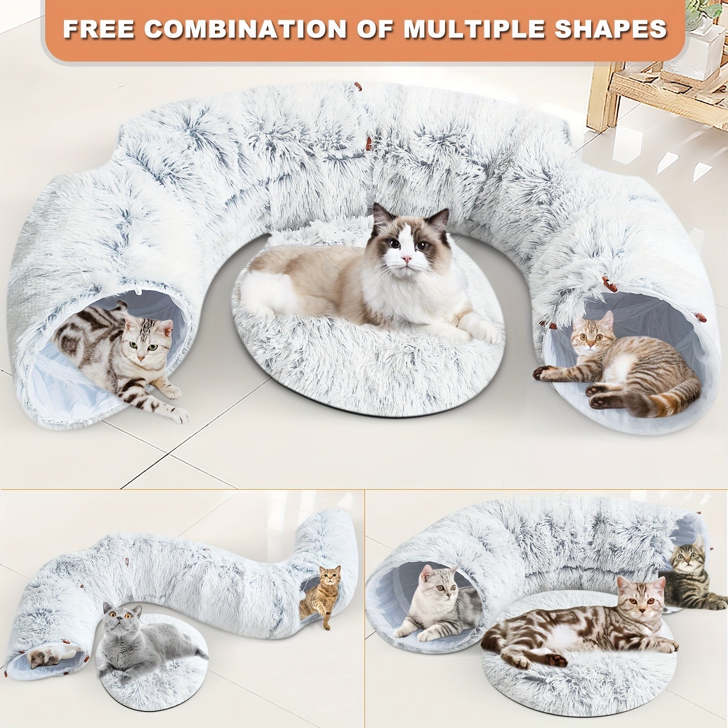 1pc FunTrip Cat Tunnel Bed Plush Hides Cat Channel Donut Circle Shape with Cat Cave for Indoor Cats And Rabbits