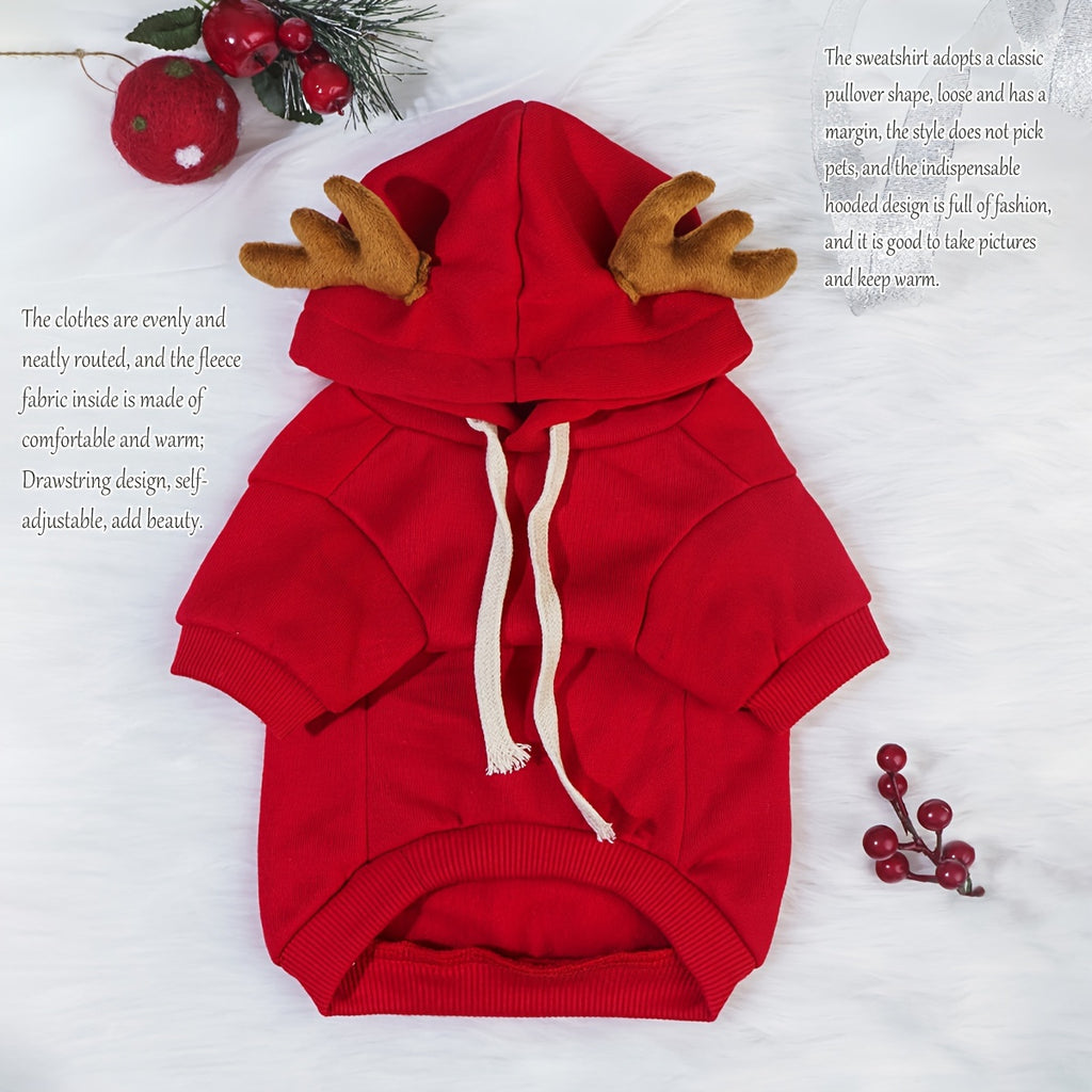 1pc Cute Christmas Deer Design Pet Sweatshirt, Dog And Cat Warm Hoodie, Dog Sweater With Pocket In The Back, Pet Autumn And Winter Clothes For Festival Party Daily Wear