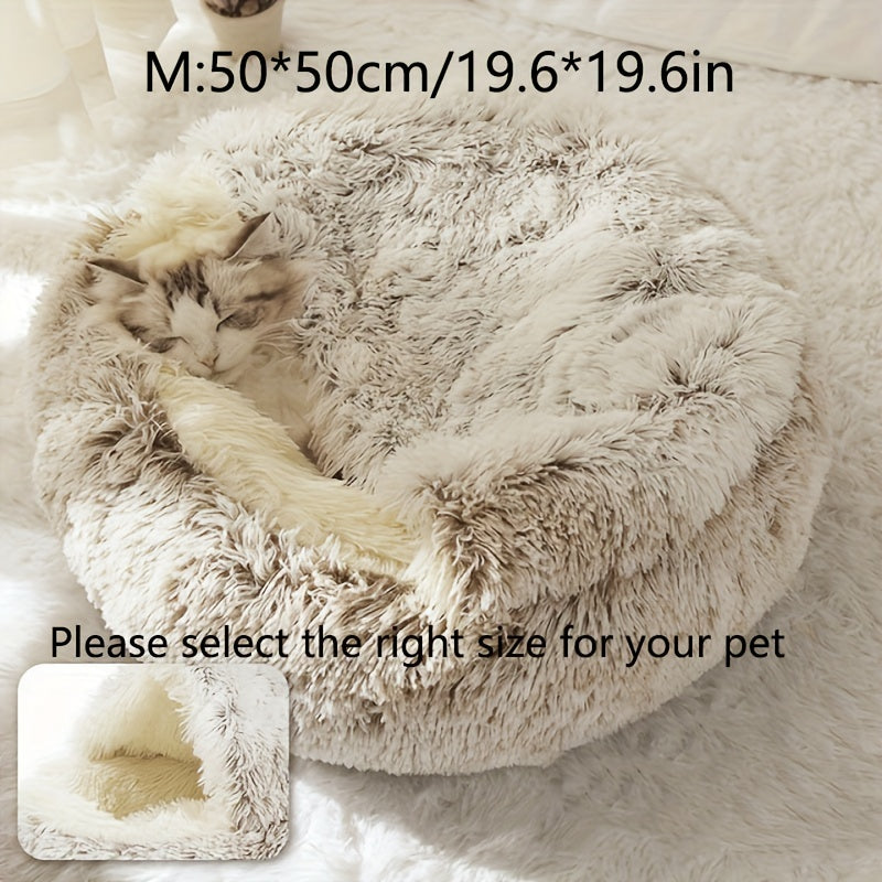 Luxurious Plush Hooded Donut Pet Bed for Cats & Small Dogs - Cozy, Warm, Non-Slip Bottom, Easy to Clean, Perfect for Winter Comfort