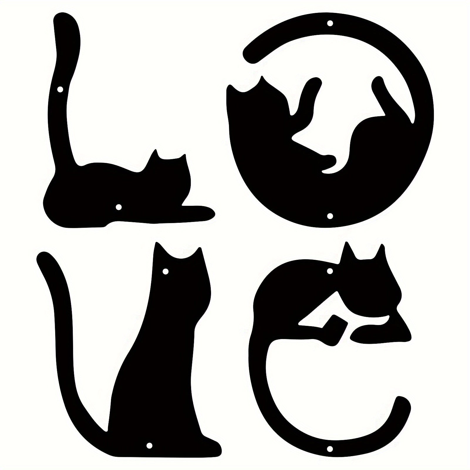 4pcs/set Cute Cat Metal Wall Decor, Abstract Home Wall Art For Bedroom, Living Room, Bathroom, Kitchen Wall Decor (Black), Halloween Room Decor Gothic, Valentine's Day Decor, Valentine's Day