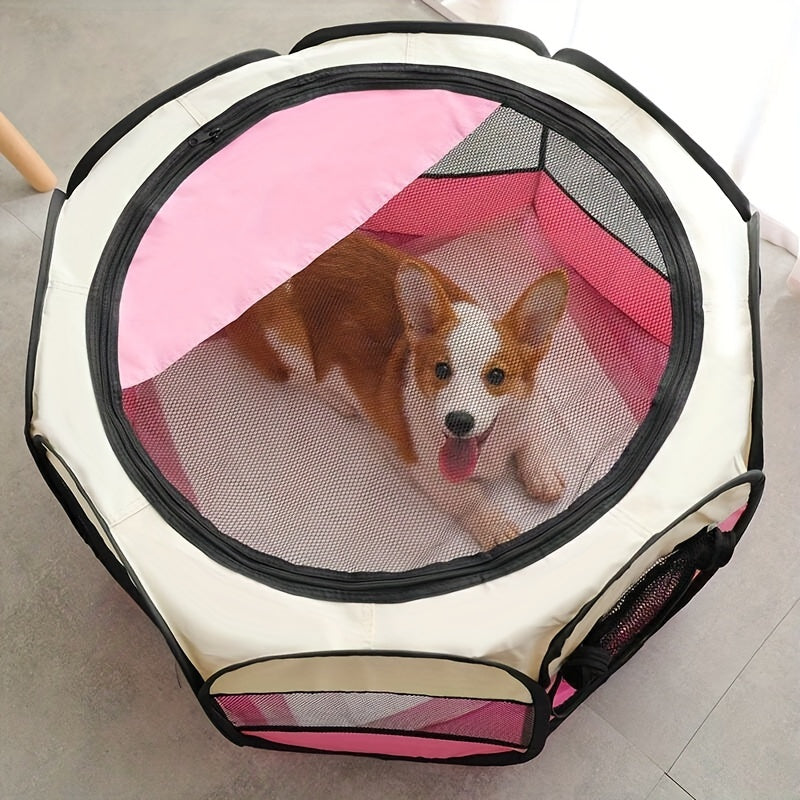 Scratch-Resistant Oxford Cloth 1pc Foldable Octagon Pet Playpen Tent - Traditional Style Indoor/Outdoor Puppy & Kitten Enclosure - Perfect Christmas Gift for Cats & Dogs