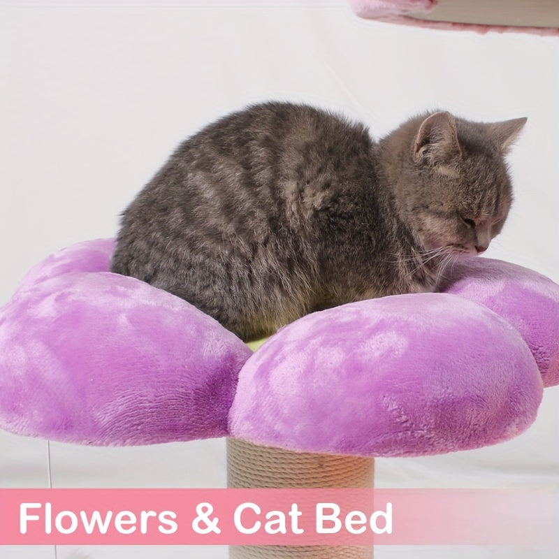 Whimsical Flower Blossom Cat Tower - Multi-Level Cat Scratching Post with Sisal Rope, Plush Perch, and Jumping Platform for Kittens and Cats - Sturdy, Space-Saving, and Easy to Assemble