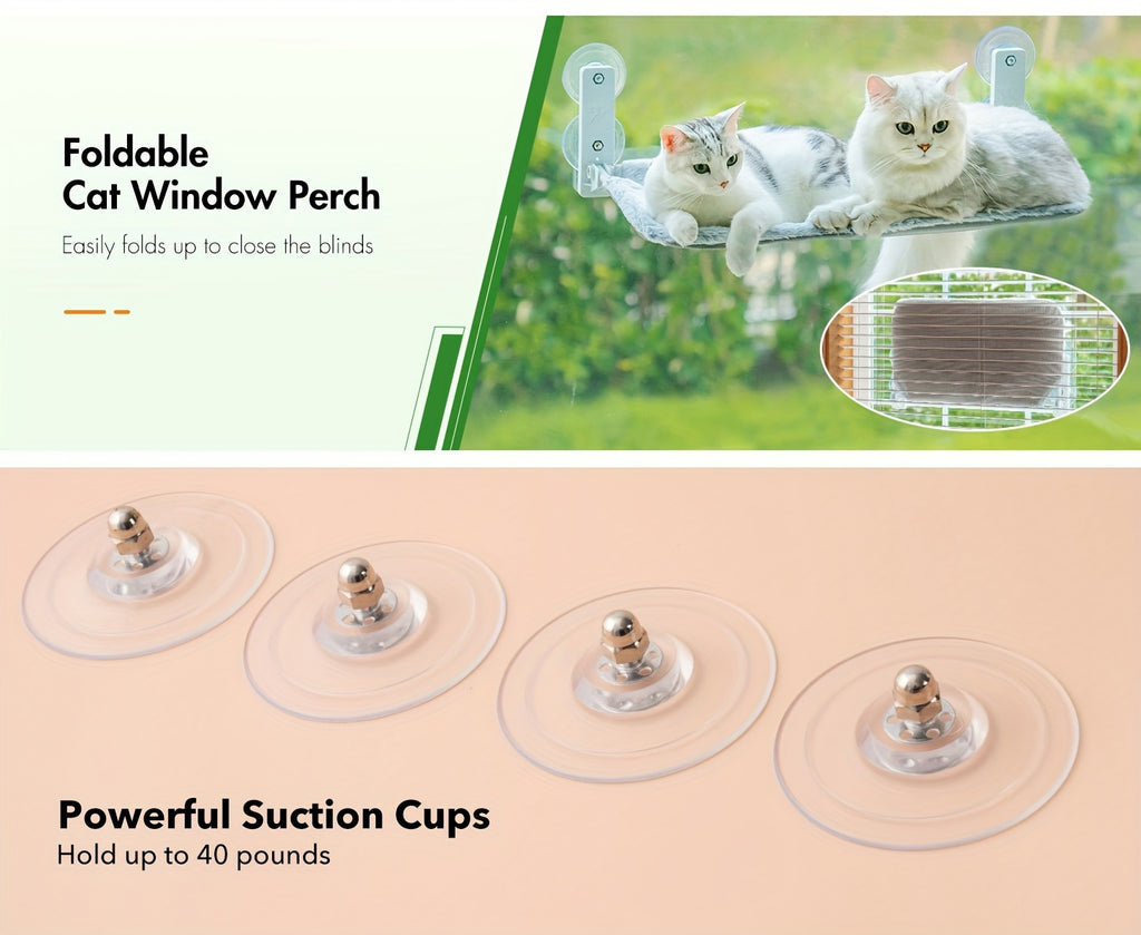 Cat Window Perch Foldable Cat Hammock For Window With Steel Frame, Window Seat For Indoor Cats