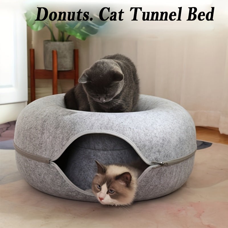 Cat Cave for Multiple Cats & Large Cats, Cat Caves for Indoor Cats, Cat Tunnel Bed, Scratch Detachable & Washable Large Donut Cat Bed