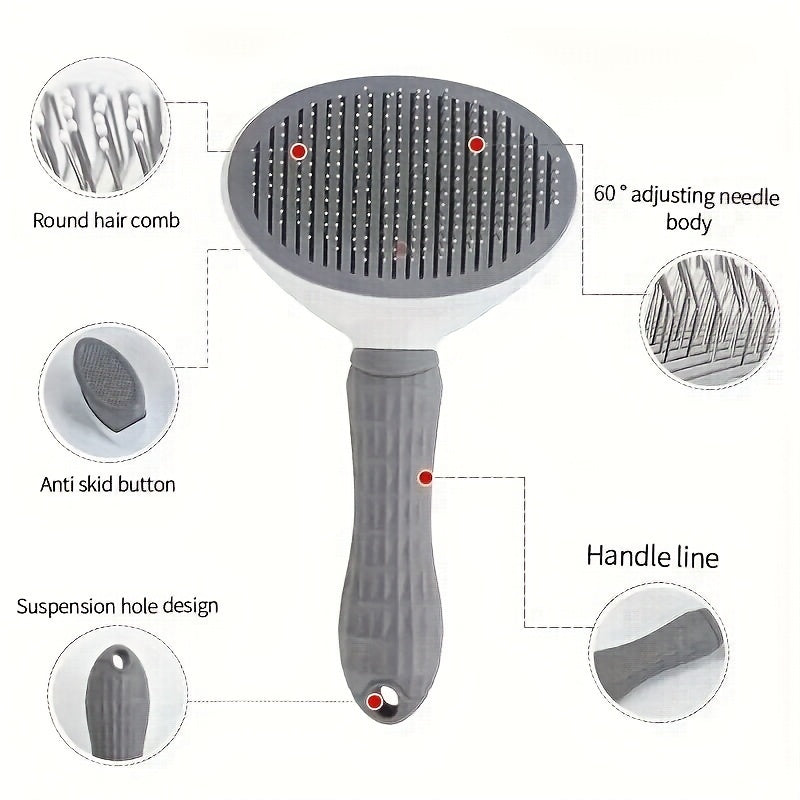 One-Click Easy Clean Pet Hair Remover Brush - Stainless Steel Grooming Rake for Dogs and Cats with No Battery Required