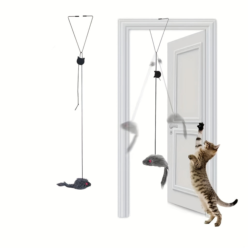 1pc Adjustable Hanging Cat Teaser Toy With Plush Material, Door Frame Clamp, Interactive Play Exercise For Kittens, Indoor Cats Entertainment Accessory, Antiskid Rubber Ends