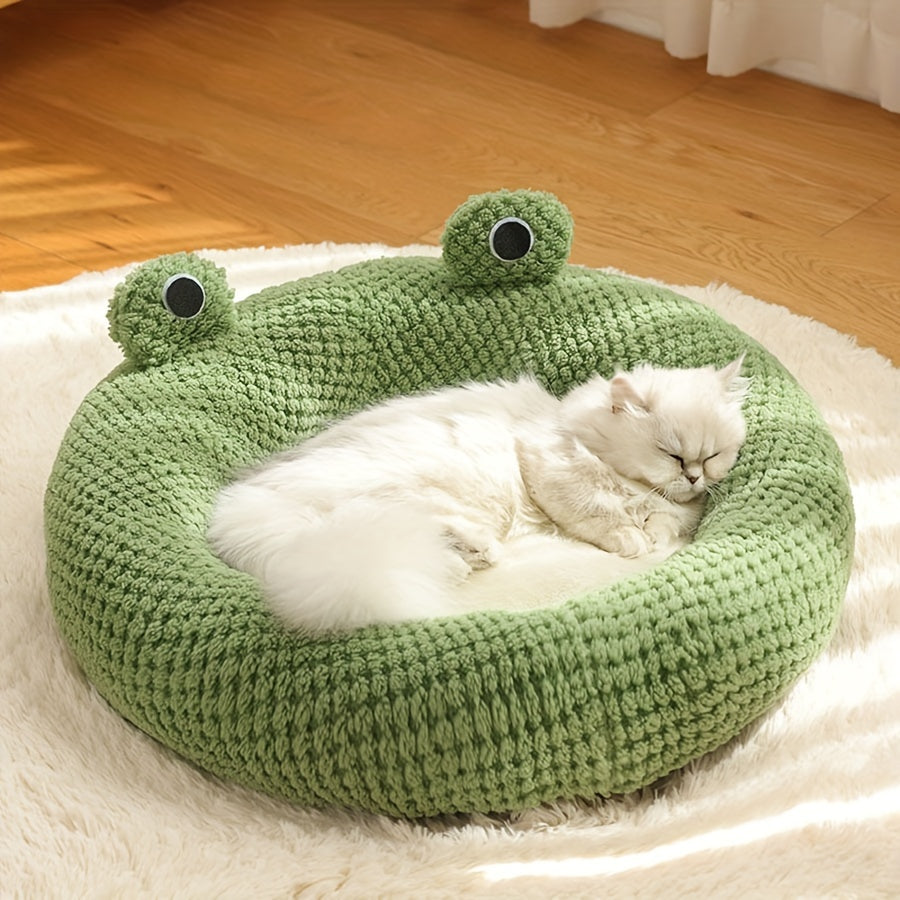 Cozy Frog-Shaped Pet Cave Bed - Soft, Self-Warming, Non-Assembled Indoor Sleeping House for Cats and Small Dogs - Perfect for Relaxation and Comfort