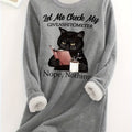 Cozy Plus Size Cat Print Top - Flattering Plush Lined Crew Neck - Stylish Womens Long Sleeve Shirt for Casual Wear