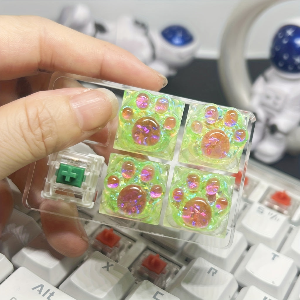 Upgrade Your Keyboard with These Adorable Transparent Cat Paw Keycaps - 4pcs DIY Set!