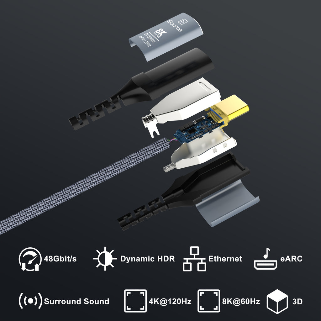 48Gbps 8K HDMI Cable 2.1 - High-Speed Hdmi Braided Cord for 4K@120Hz 8K@60Hz, DTS:X, HDR 10, HDCP 2.2 & 2.3 Compatible - Roku TV, PS5, PS4, HDTV, RTX 3080, RTX 3090, Blu-ray Ready with Cat 8 Ethernet Cable and Uncharged Power