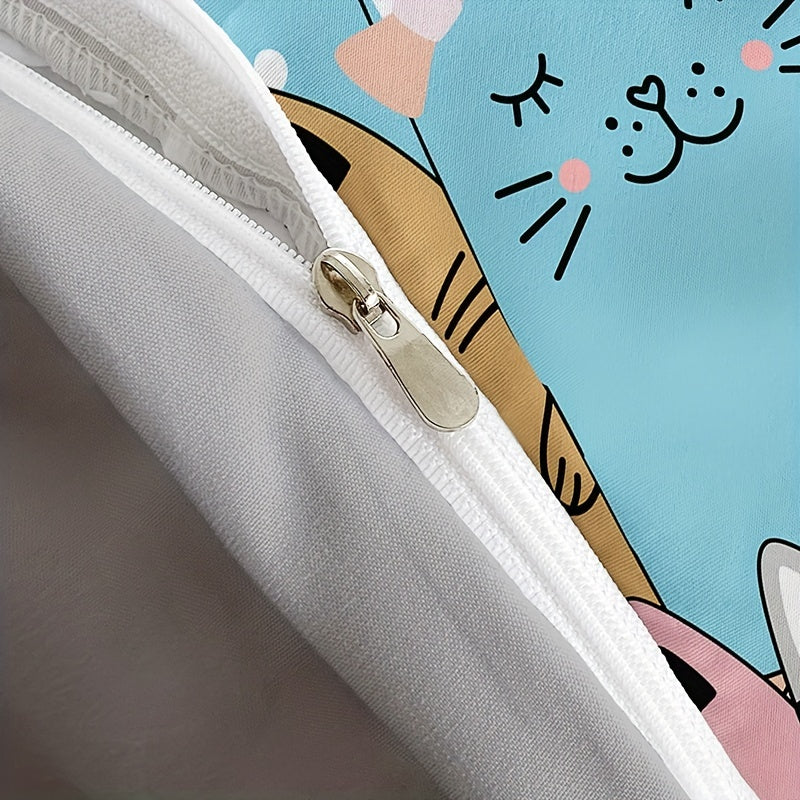 3pcs Fashion Duvet Cover Set, Cute Cartoon Cat Print Bedding Set, Soft Comfortable Breathable Duvet Cover, For Bedroom Guest Room Decor (1*Duvet Cover + 2*Pillowcase, Without Core)
