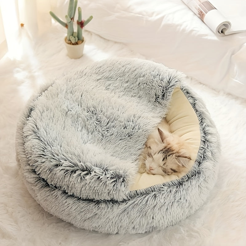Luxurious Plush Hooded Donut Pet Bed for Cats & Small Dogs - Cozy, Warm, Non-Slip Bottom, Easy to Clean, Perfect for Winter Comfort