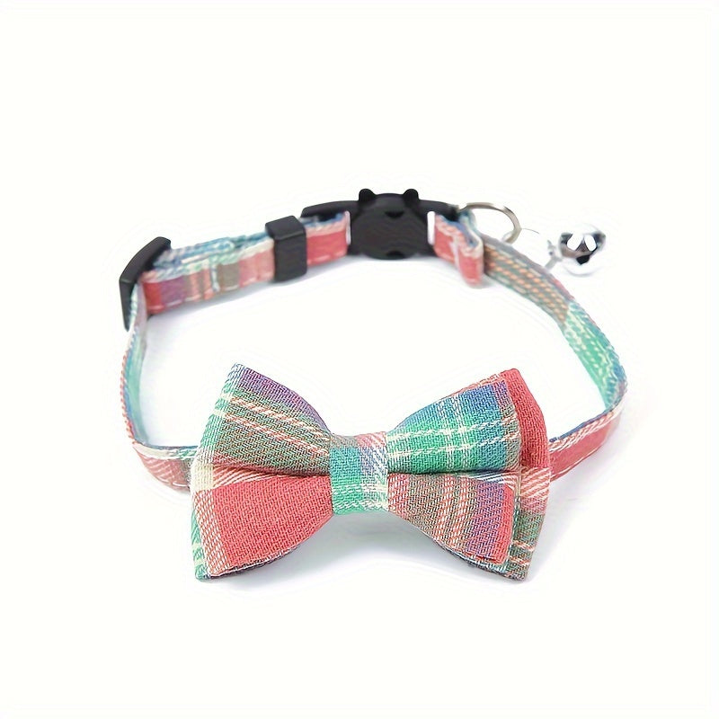 Cute Plaid Pattern Cat Collars With Bow Tie, Adjustable Comfortable Collar For Cats Pets Supplies