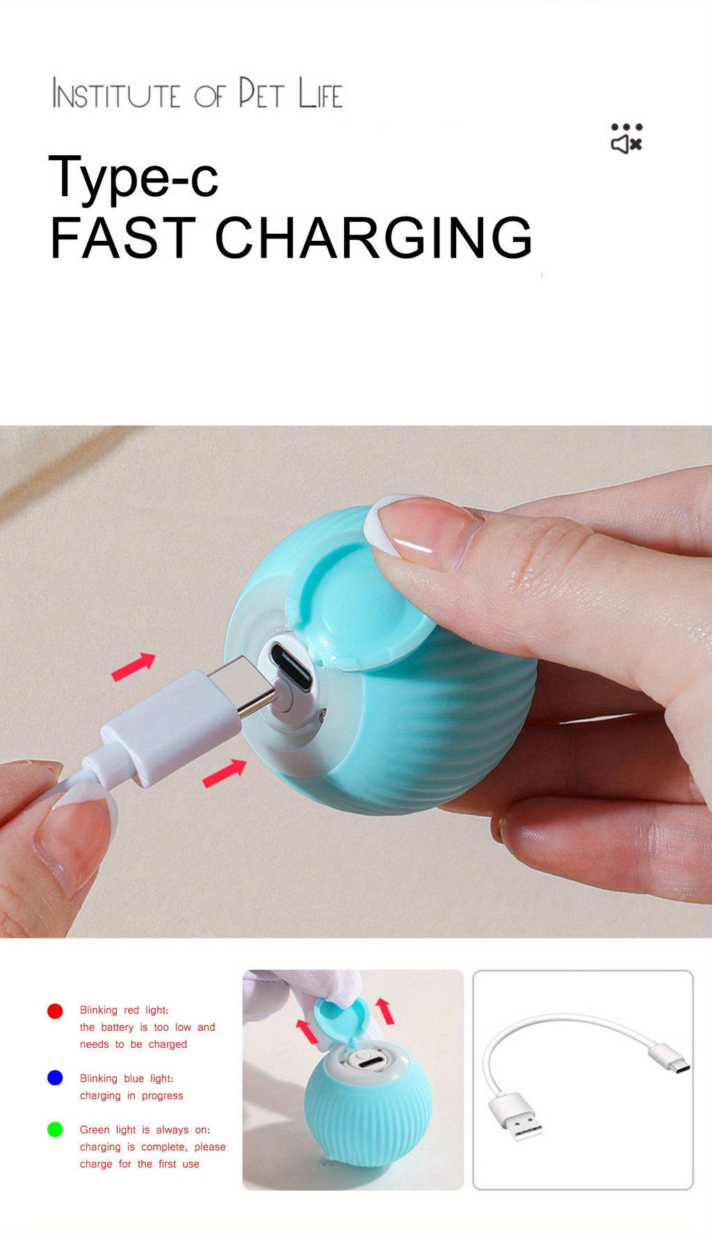 MIAOQUANJI Automatic Rolling Ball Toy for Cats - USB Rechargeable Interactive Play Ball with Motion-Activated Glow-in-the-Dark Feature, Durable Silicone, Safe for All Breeds & Sizes, Blue, Cat Ball Toy