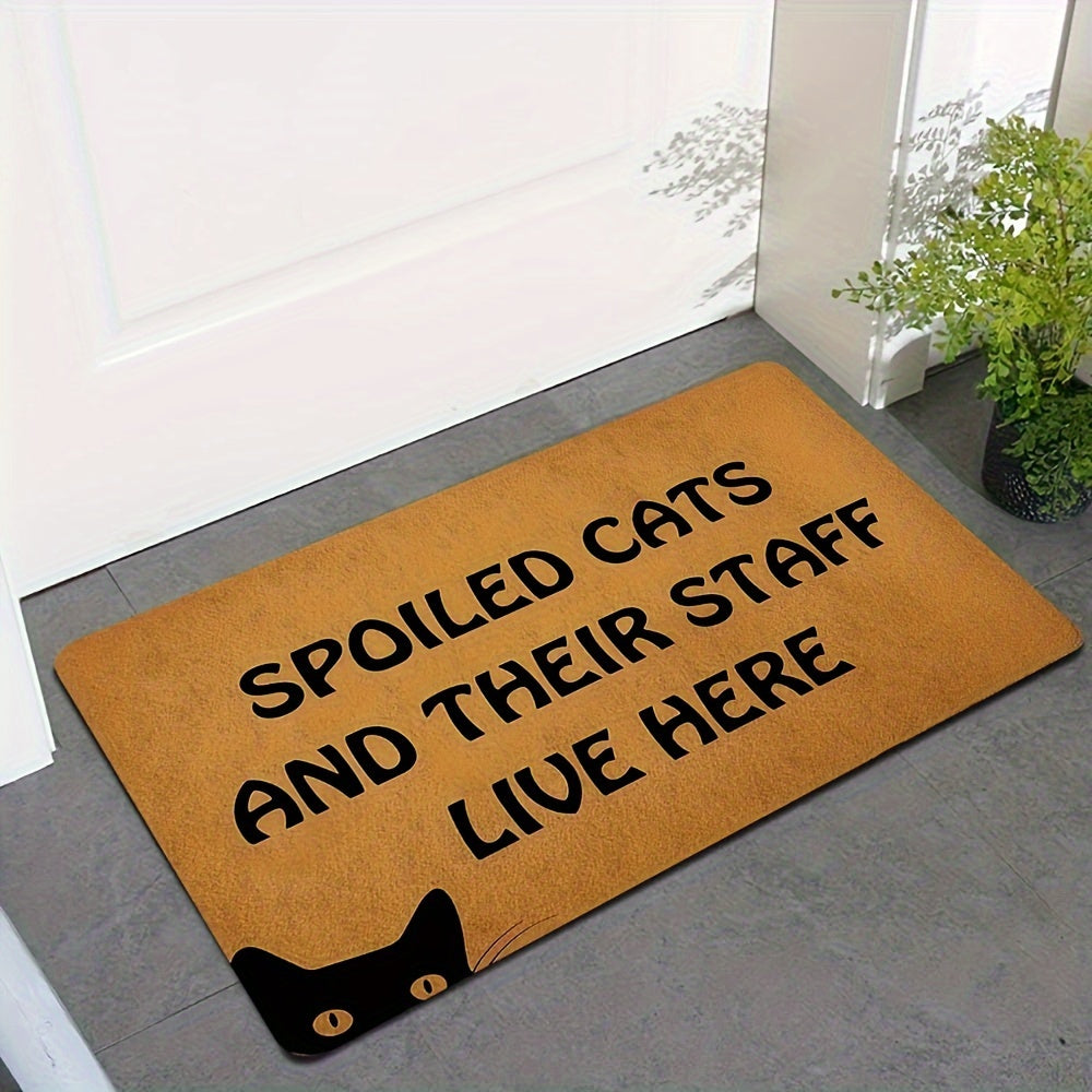 1pc Cute Cat Letter Printed Door Mat, Durable Non-slip, Waterproof And Anti-fouling Mat, Suitable For Entrance, Living Room, Bedroom And Kitchen, Machine Washable, Home Decor, Room Decor