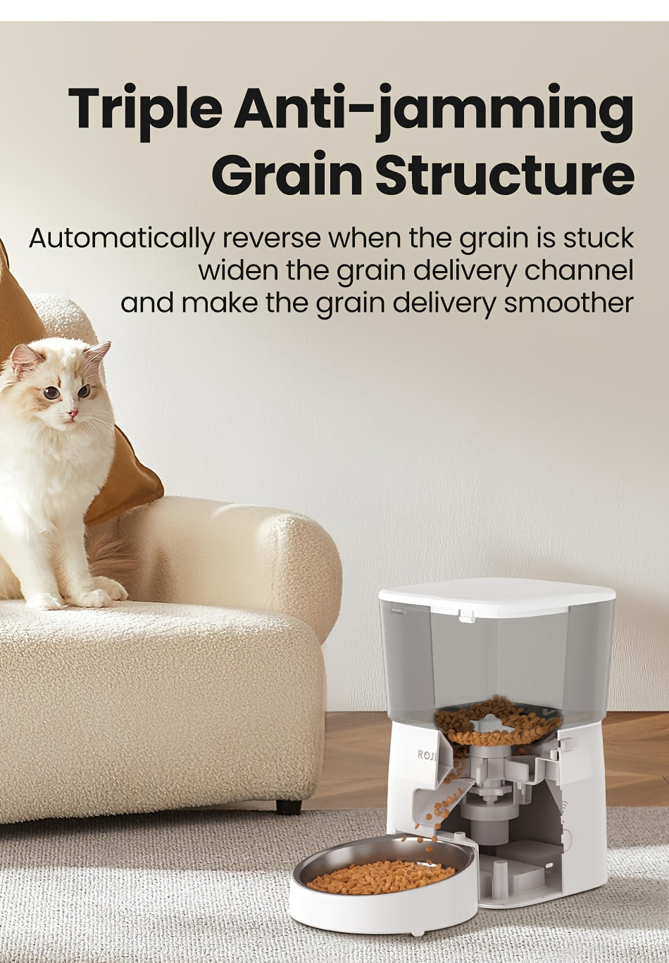 ROJECO Automatic Cat Feeder, 2L/68oz WiFi Automatic Cat Food Dispenser With App Control, Timed Cat Feeder With Stainless Steel Bowl & Dual Power Supply, 1-6 Meals, No Adapter Included