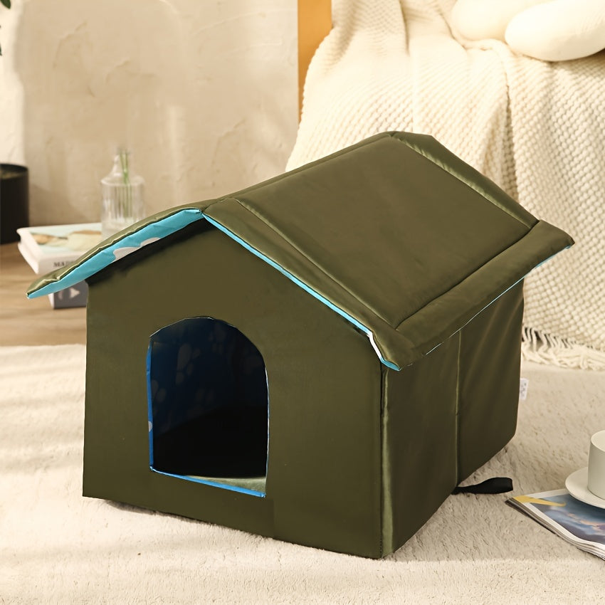 Weatherproof Outdoor Pet House - Cozy Cat Cage & Dog Kennel - Insulated Winter Shelter with Removable Mat & Double Doors - Perfect Villa Cage for Feral Cats and Small Dogs