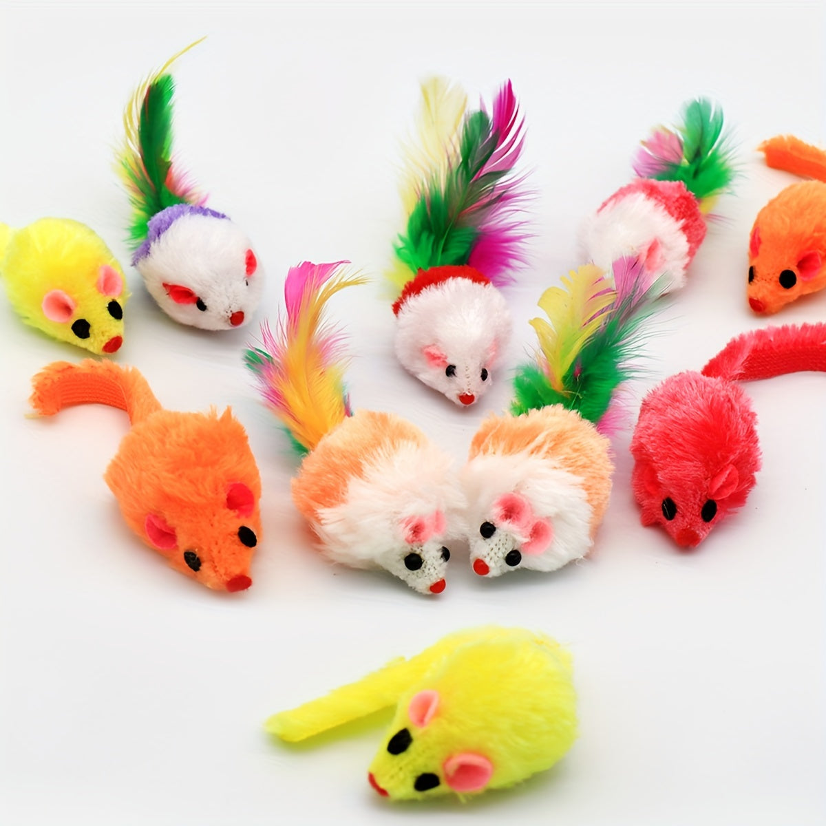 10pcs Interactive Cat Toy With Feather, Plush Mouse Shape For Kitten Play And Dental Health