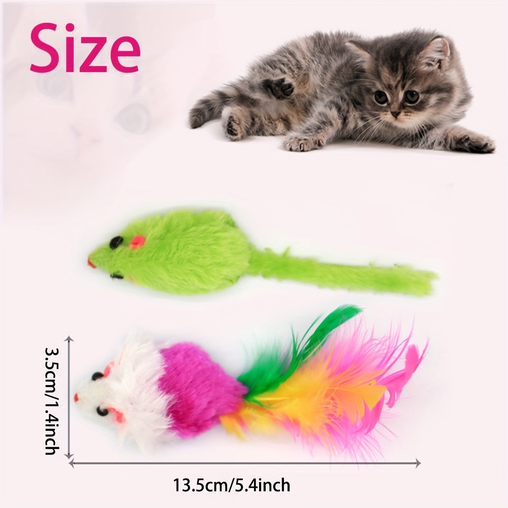 10pcs Interactive Cat Toy With Feather, Plush Mouse Shape For Kitten Play And Dental Health