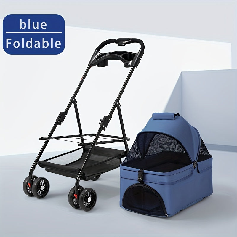 Lightweight & Foldable Pet Stroller for Small Dogs and Cats - Durable Stainless Steel Frame, Oxford Cloth, Ideal for Outdoor Use