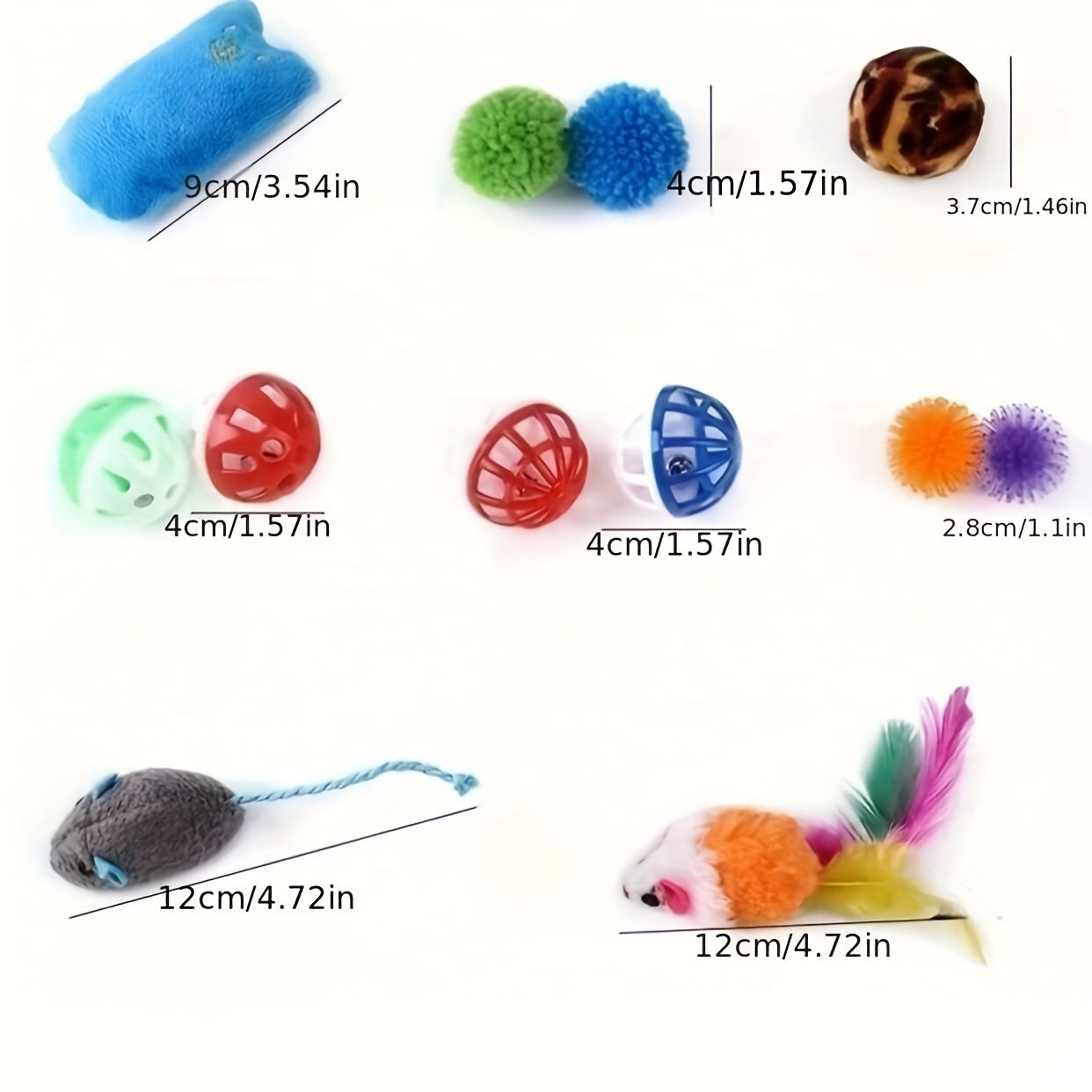 12-Piece Interactive Cat Toy Set With Feather & Mouse - Engaging Play For Kittens And Small Cats, Non-Electric, Assorted Colors