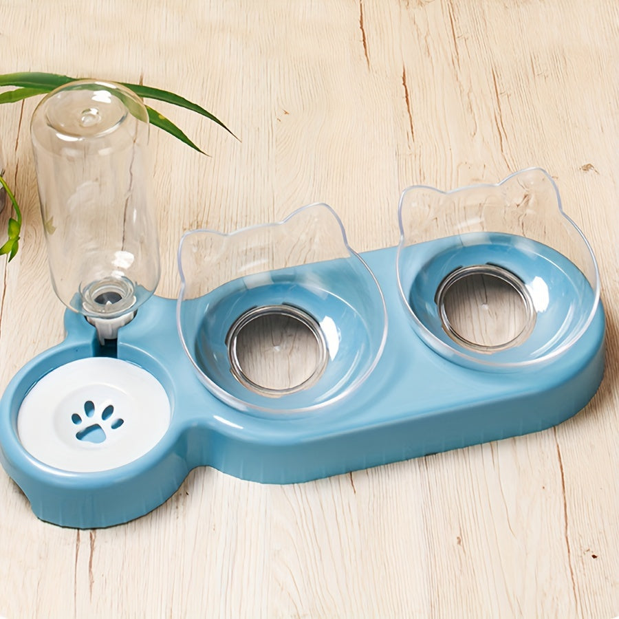 Elevated Cat Bowls With Water Dispenser, Double Pet Inclined Food And Water Bowl With Gravity Water Bottle