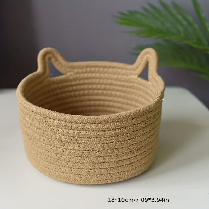 1pc Cute Cat Ear Storage Basket: Desktop Sundries Organizer for Office & Home Decor