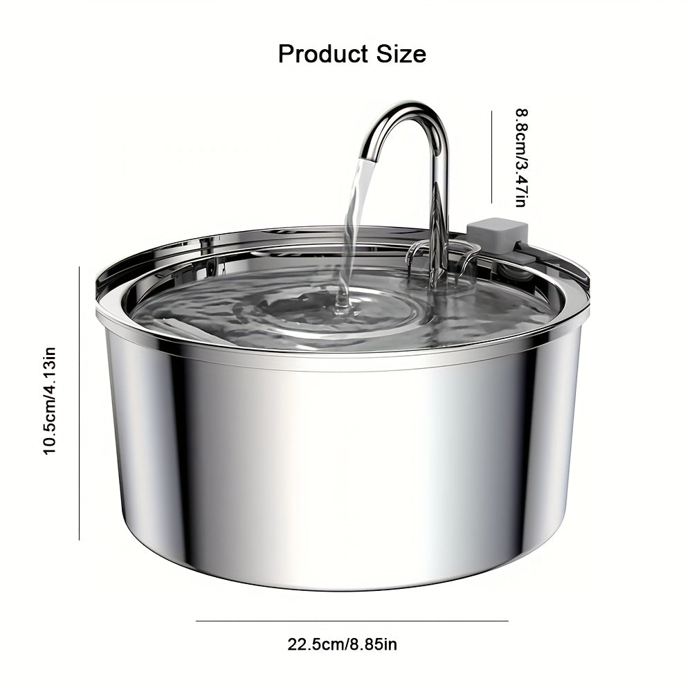 3.2L Cat Water Fountain, Stainless Steel Pet Drinking Fountain with USB Powered Faucet Dispenser, Low Voltage Automatic Water Feeder for Cats