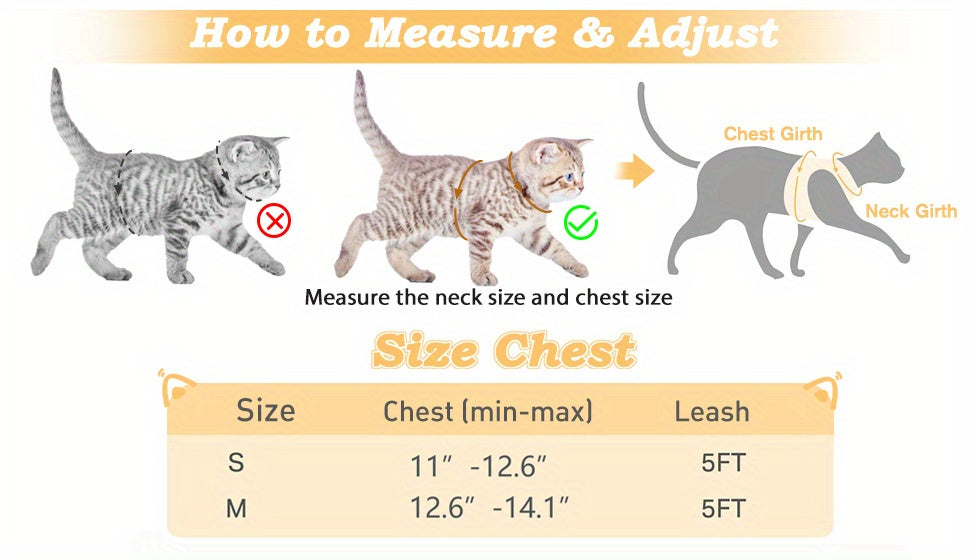 Escape-Proof Cat Harness & Leash Set: Reflective Soft Mesh Vest For Safe Outdoor Walks With Your Kitten