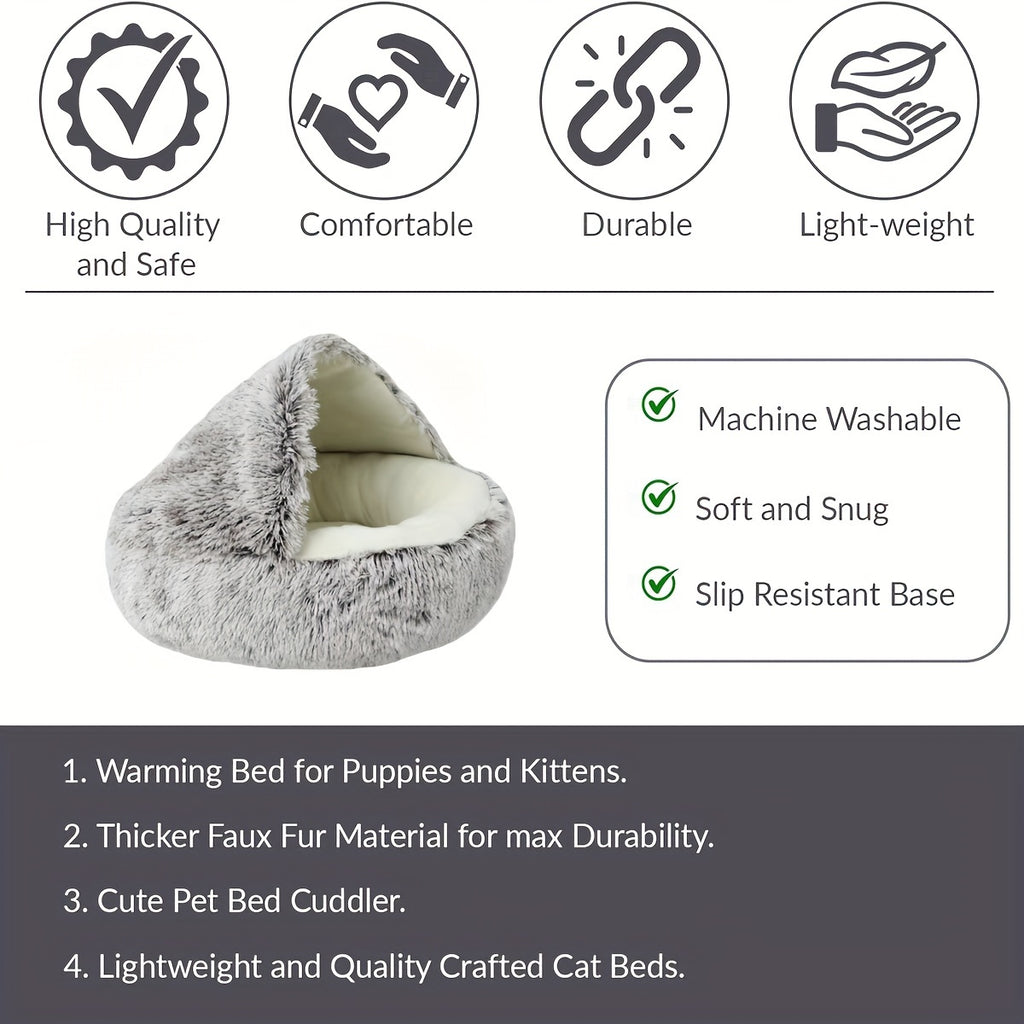 1pc Luxury Round Plush Hooded Pet Bed - Ultra-Soft & Cozy, Calming Anti-Anxiety Nest for Cats & Small Dogs - Perfect Indoor Haven for Restful Sleep