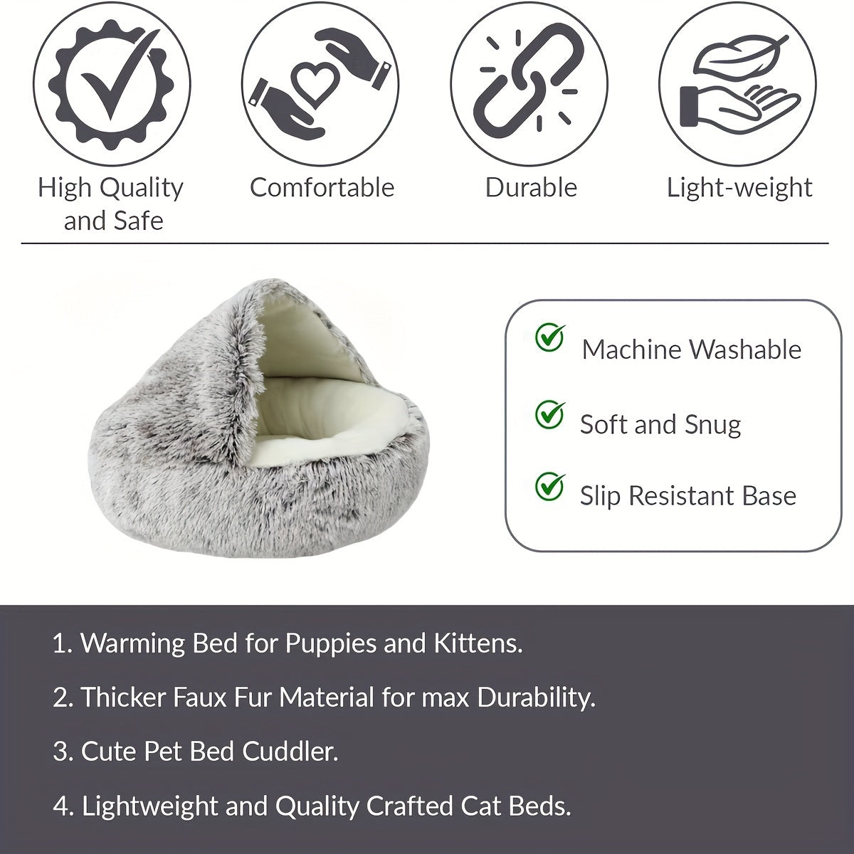 1pc Luxury Round Plush Hooded Pet Bed - Ultra-Soft & Cozy, Calming Anti-Anxiety Nest for Cats & Small Dogs - Perfect Indoor Haven for Restful Sleep