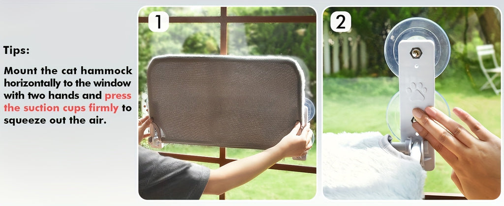 [Gray Cat Window Perch] Foldable Gray Cat Window Perch Hammock with Iron Frame and Strong Suction Cups, Indoor Cat Bed Seat