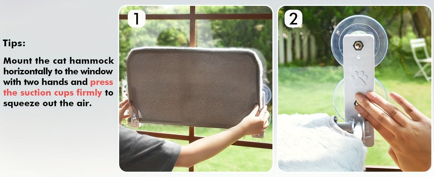 [Gray Cat Window Perch] Foldable Gray Cat Window Perch Hammock with Iron Frame and Strong Suction Cups, Indoor Cat Bed Seat