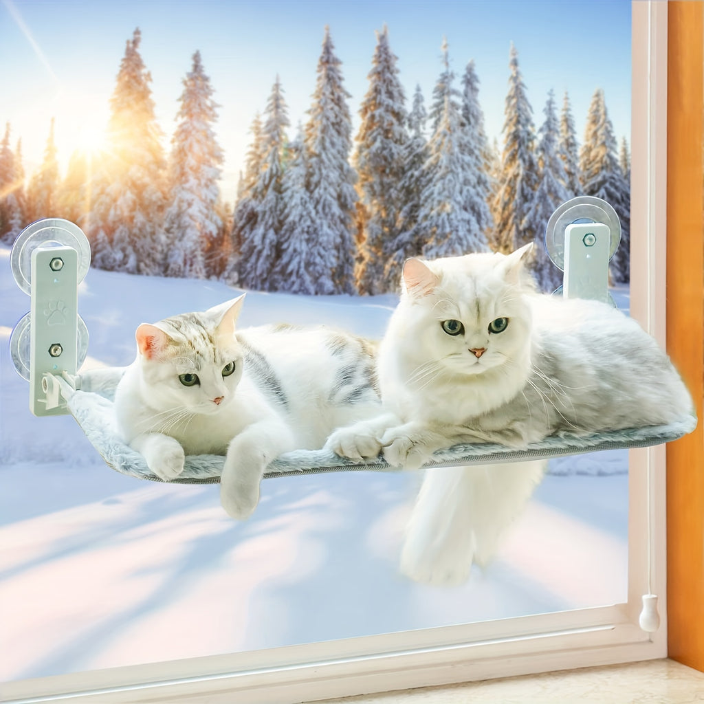[Gray Cat Window Perch] Foldable Gray Cat Window Perch Hammock with Iron Frame and Strong Suction Cups, Indoor Cat Bed Seat