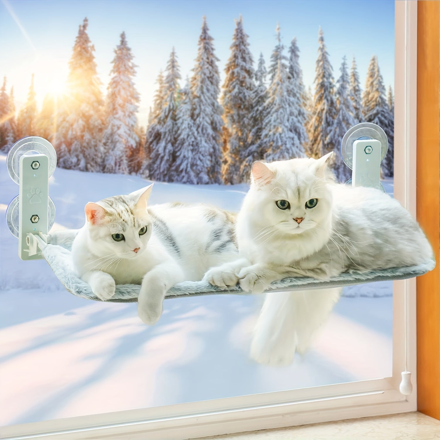 [Gray Cat Window Perch] Foldable Gray Cat Window Perch Hammock with Iron Frame and Strong Suction Cups, Indoor Cat Bed Seat
