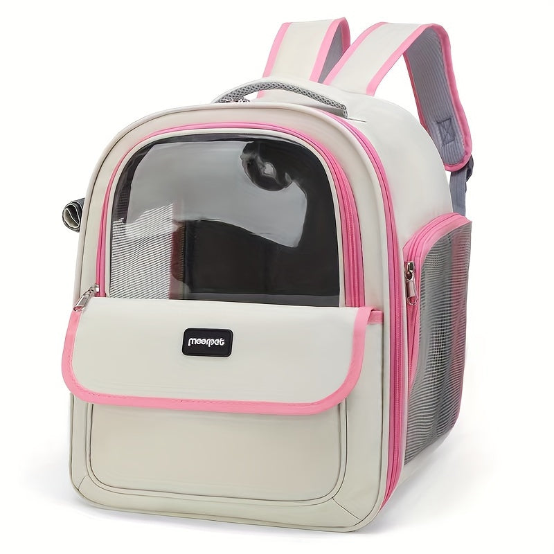 Large Capacity Transparent Pet Carrier Backpack for Cats & Dogs - Breathable Oxford Cloth, Portable Space Capsule Design with Zip Closure, Ideal for Travel & Outdoor Use