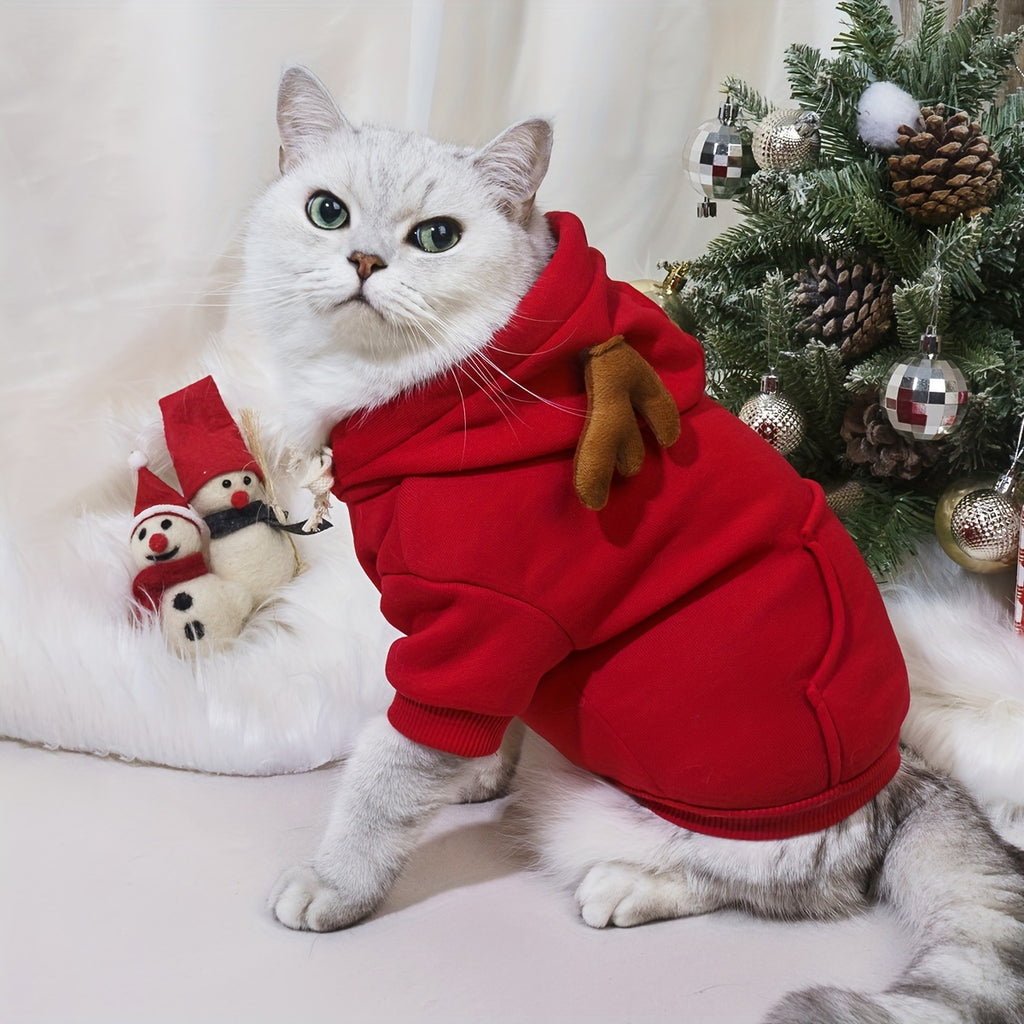 1pc Cute Christmas Deer Design Pet Sweatshirt, Dog And Cat Warm Hoodie, Dog Sweater With Pocket In The Back, Pet Autumn And Winter Clothes For Festival Party Daily Wear