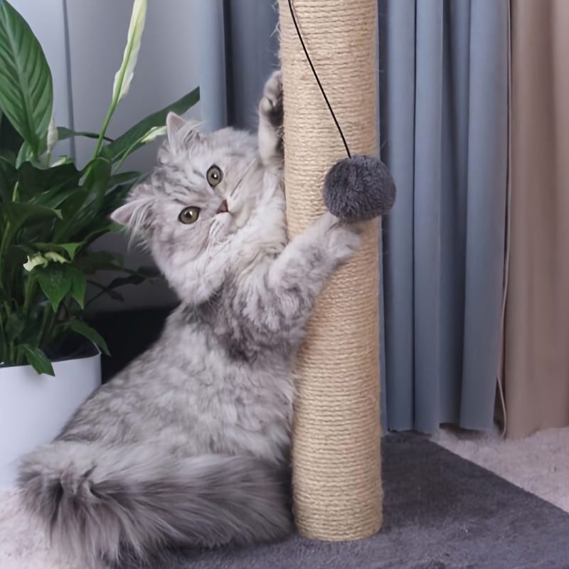 1pc Vertical Sisal Cat Scratching Post, Interactive Scratching Ball Toy, Durable Cat Climbing Frame, Pet Activity Play Station For Cats