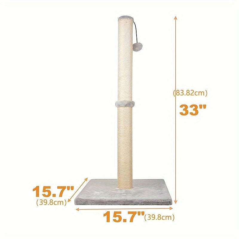 Vertical Cat Scratching Post with Sisal Rope and Plush Cover, Full Stretch Claw Scratcher, Modern Stable Design for Cats