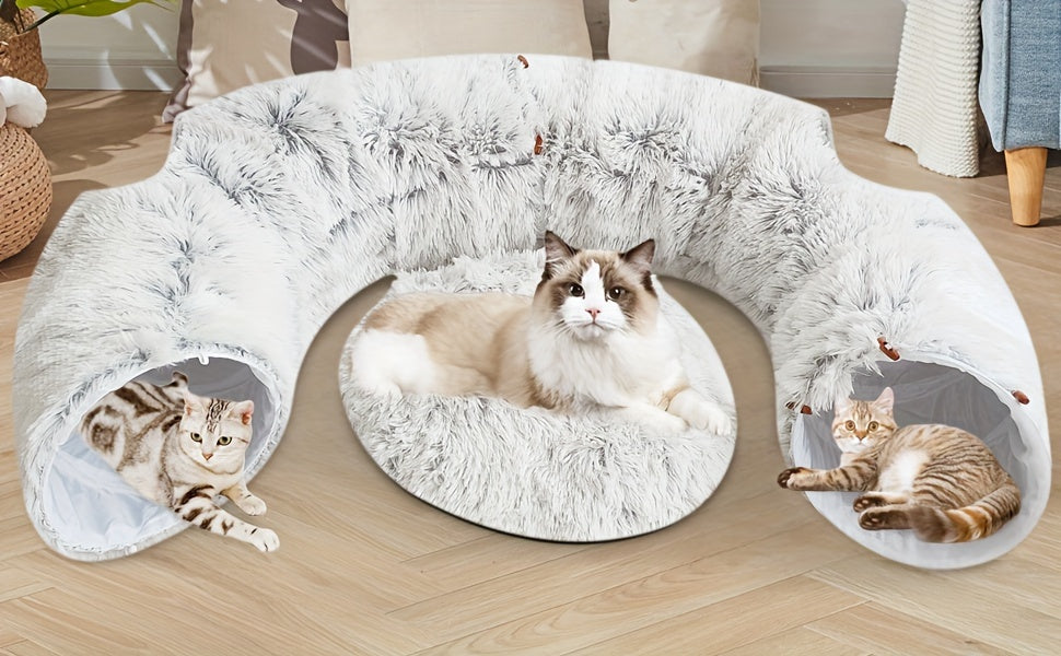 1pc FunTrip Cat Tunnel Bed Plush Hides Cat Channel Donut Circle Shape with Cat Cave for Indoor Cats And Rabbits