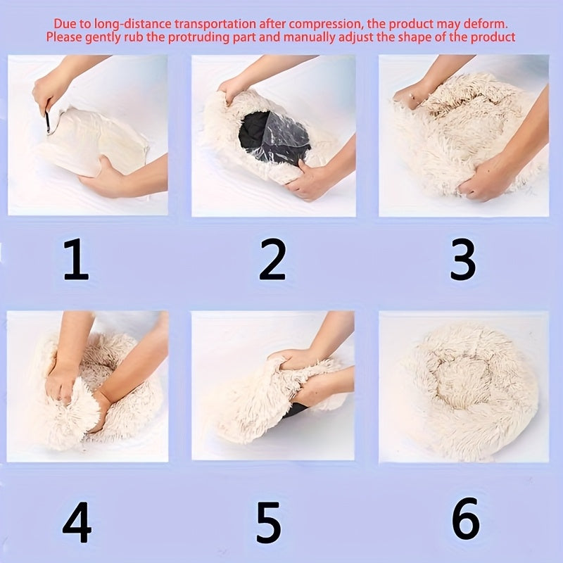 1pc Round Plush Gradient Color Calming Cat Bed, Machine Washable, Four Seasons Warm Comfortable Soft Nest, Suitable for Small and Medium Dogs and Cats, Pet Bed
