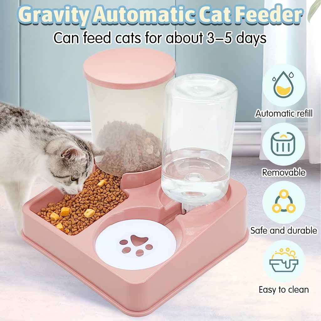 Automatic Cat Feeder Water Dispenser Set, 2 In 1 Tilted Automatic Pet Food And Water Feeder Gravity Food Feeder And Waterer For Indoor Cats