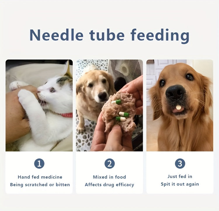 Pet Medicine Feeder For Dog And Cat, Pet Piller Guns Dog Pill Shooters Cat Tablet Soft Tip Syringes Double-headed Needle Feeding Dispenser Tool